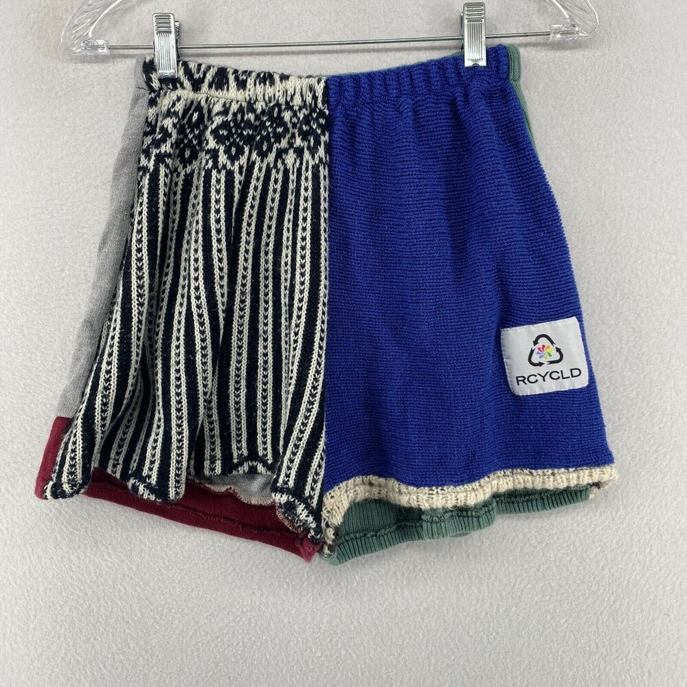 RCYCLD Shorts Womens S/M Knit Pieced Patchwork Sweater Lounge Pull On Blue